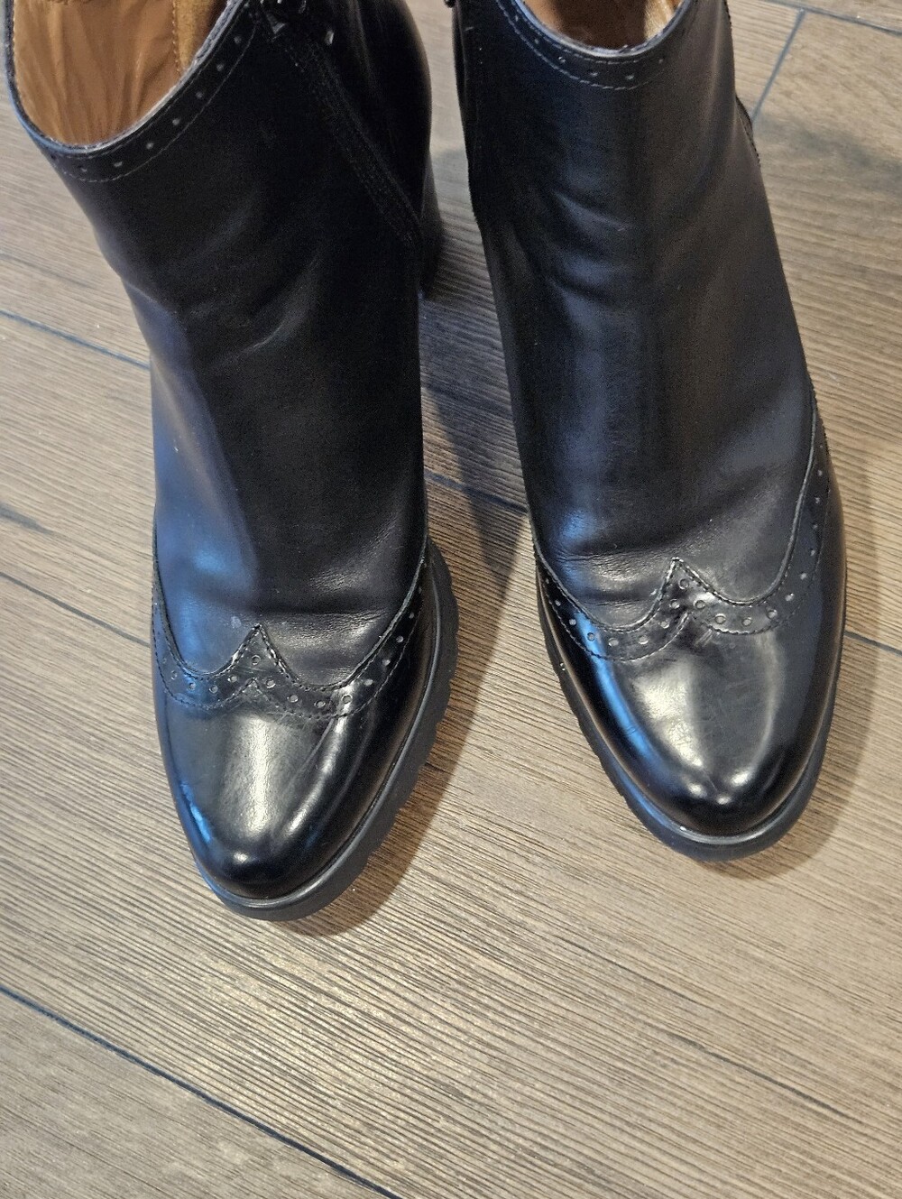 Salamander France Black Leather Brogue Wingtip Heeled Boots EU 39